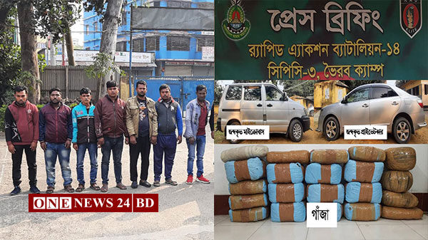 কিশোরগঞ্জের ভৈরবে বিপুল পরিমাণ গাজাঁসহ র‌্যাবের হাতে আটক-৭