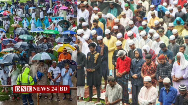 বৃষ্টি উপেক্ষা করে ঐতিহাসিক শোলাকিয়া ঈদগাহে মুসল্লিদের ঢল