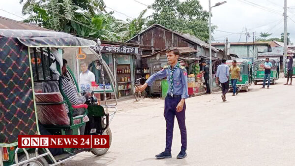 ট্রাফিক পুলিশের কাজ করছে শিক্ষার্থীরা