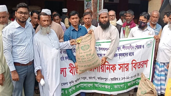 ভাঙ্গায় প্রণোদণা কর্মসূচীর আওতায় প্রান্তিক কৃষকদের মাঝে গম বীজ -সার বিতরণ