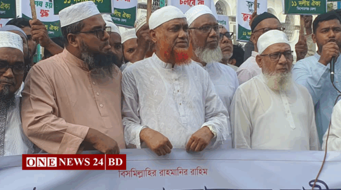 গণভোটের রায় বাস্তবায়নের দাবিতে কিশোরগঞ্জে ১১ দলের বিক্ষোভ