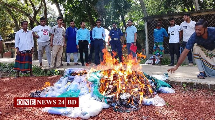 তাড়াইলে ৪ লাখ ৬৫ হাজার টাকার অবৈধ চায়না দুয়ারী ও কারেন্ট জাল জব্দ, জনসম্মুখে পুড়িয়ে ধ্বংস